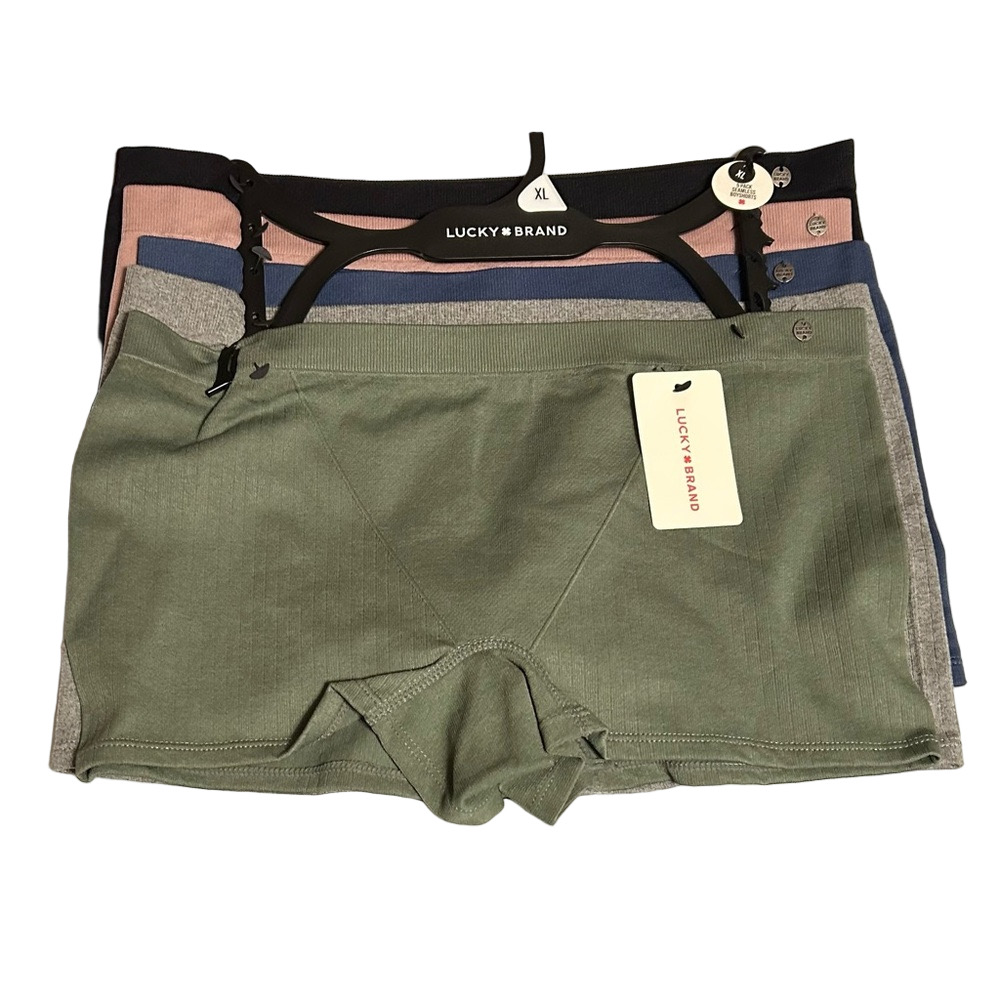 Lucky Brand Women's 5 Pack Boy-shorts  Green, Pink, Gray, Blue & Grey XL
